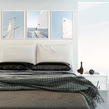 Minimalist Naviga Arta de Perete de Nori Yacht Panza Pictura Decor Orizont Postere si Printuri Ocean Barca Nautica Imaginile pentru Camera de zi