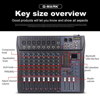 G-MARK MR80S Audio Mixer Studio de Muzica de Amestecare Consolă Analogică 7 Mono 1 Stereo USB MP3 Bluetooth 48V Etapă Petrecerea de Crăciun a Bisericii
