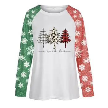 Crăciun Copac Cafeniu Print Casual Tricou O-Neck Maneca Lunga femei 2020 Crăciun Îmbrăcăminte T Shirt Doamnelor Top Femei Plus Dimensiune