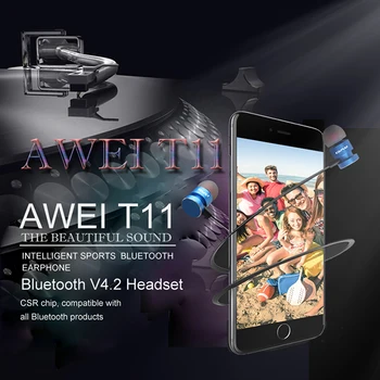 AWEI T11 fără Fir Bluetooth Casti Sport Căști Cu Microfon Căști Sport Sunet Stereo setul cu Cască Căști Căști Pentru iPhone 11 Samsung, Xiaomi, Huawei