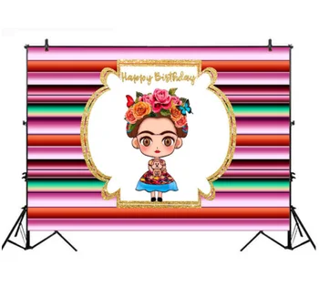7x5ft Florale Mexican Girl Happy Birthday Fiesta Pătură Lavabil Rid Gratuit Photo Studio Background Fundal Țesătură de Poliester