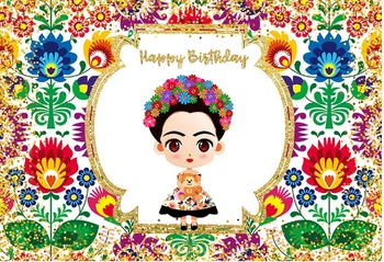 7x5ft Florale Mexican Girl Happy Birthday Fiesta Pătură Lavabil Rid Gratuit Photo Studio Background Fundal Țesătură de Poliester