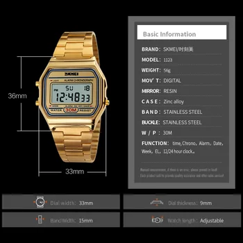 SKMEI Moda Casual Sport Ceas Barbati din Oțel Inoxidabil Homme Curea LED Display, Ceasuri 3Bar Impermeabil Ceas Digital Reloj Hombre