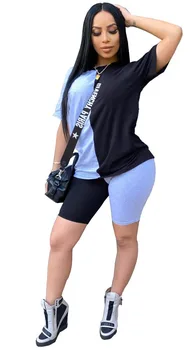 2 Buc Femei Treninguri Femei de Vară Casual Sport Set mozaic de Culoare Treninguri Streetwear T-shirt Și pantaloni Scurți Seturi de Moda Fierbinte