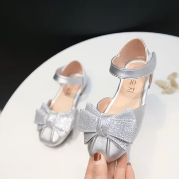 Aur, Argint Negru Copii pantofi de piele de Fete Printesa Pantofi Pentru Petrecerea de Nunta de Copii de arc Moale tălpi de pantofi Singur chaussure fille