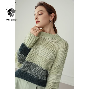 FANSILANEN maneca Lunga gradient de verde tricotate pulover Femei top vintage supradimensionate pulover drăguț Toamna iarna lână scurtă jumper