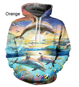 2020 Moda Noua delfin animal print drăguț stil occidental hoodie pentru bărbați și femei