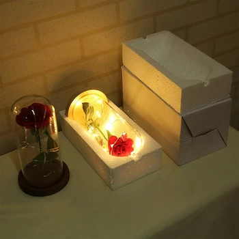Rose Sticle de Sticlă Șir LED Lumina Alimentat de la Baterie Lumina de Noapte Noptiera din Lemn Lampa de Birou Romantic Ziua Îndrăgostiților Cadou de Ziua de nastere