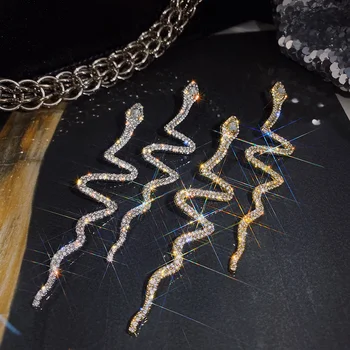 Mare Șarpe Lung Cercei Stud pentru Femei Cadou Fată Punk Goth Aur Korean Cristal Stras Bijuterii Gotice Accesorii de Nunta