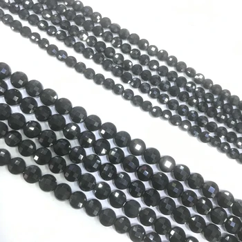 Naturale AAA Pur Negru Agate Fatetate Monedă Forma Margele 4/6/8mm Multi-dimensiune Ridicata Pentru a Face Bijuterii Fir de Înaltă Calitate