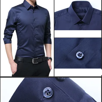 Barbati Maneca Lunga Camasi Slim Fit Solid de Afaceri Formal Shirt pentru Toamna SEC88