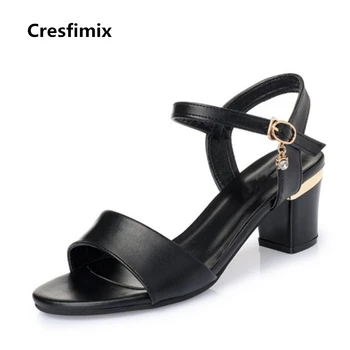Cresfimix sandalias de mujer femei casual cu toc sandale de vară doamna drăguț negru cataramă de curea sandale pantofi pentru femeie sandale cool