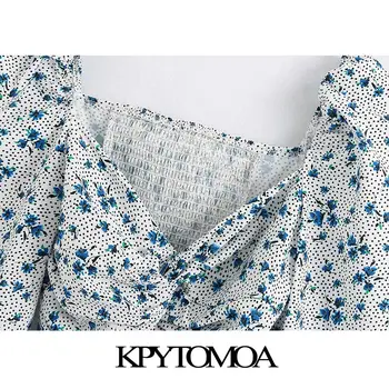 KPYTOMOA Femei 2020 Moda de Imprimare Florale Decupate Bluze Vintage Maneca Trei Sferturi Spate Feminin Tricouri Blusa Topuri Chic