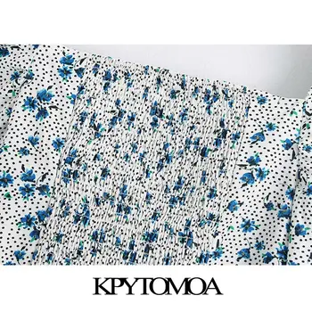 KPYTOMOA Femei 2020 Moda de Imprimare Florale Decupate Bluze Vintage Maneca Trei Sferturi Spate Feminin Tricouri Blusa Topuri Chic