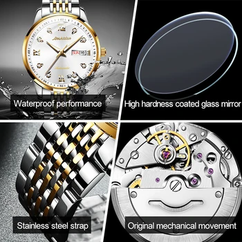 JSDUN 2019 Nou Automată Bărbați Ceas Mecanic de Afișare Calendar Bărbați Ceasuri cu Pietre de Designer de Brand Relogio Masculino