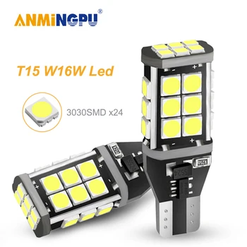 ANMINGPU 2x Lampa Semnal T15 Led 24SMD 3030 Chips-uri 912 921 W16W Bec Led Lumină de Rezervă Auto Reverse Lumina Lămpii de Parcare, Alb 12V