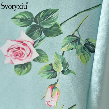 Svoryxiu 2020 Designer de Vara cu Maneci Scurte Tricotat Tricouri Femei Silk Rose Floare de Imprimare de Moda Topuri Teuri de sex Feminin