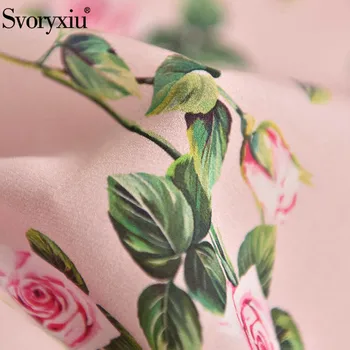 Svoryxiu 2020 Designer de Vara cu Maneci Scurte Tricotat Tricouri Femei Silk Rose Floare de Imprimare de Moda Topuri Teuri de sex Feminin