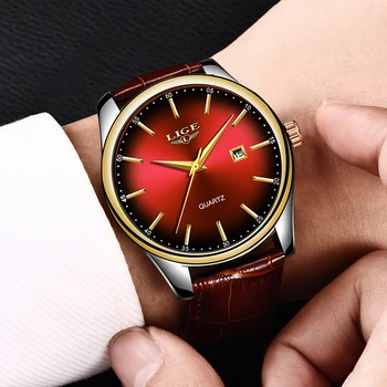 LIGE Hot de Moda Cuarț Bărbați Automat Ceas de mână Marca Impermeabil din Piele Ceasuri Mens Casual Crescut de Ceas de Aur Pentru Bărbați 2019 NOI
