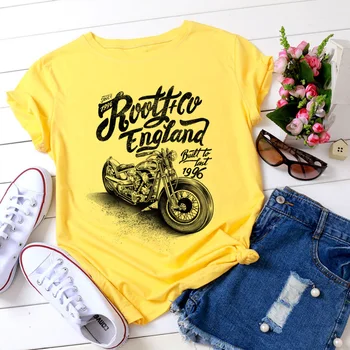 Bunicul Mașină de Imprimare Retro Desene animate Maneca Scurta Galben T-shirt Femei Casual Grafic Topuri Femei Tee de Vara Femei, tricouri, Topuri