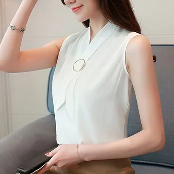Vara Femei Topuri Si Bluza 2019 Fără Mâneci Șifon Elegant Solid Moda Doamnelor De Sus Vesta De Sex Feminin Coreeană Îmbrăcăminte Tricou 0234 40