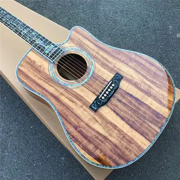 Complet de lemn de esență tare chitara acustica,41 inch D stil Secțiune solid koa Chitara,Abanos grif Real abalone insertii