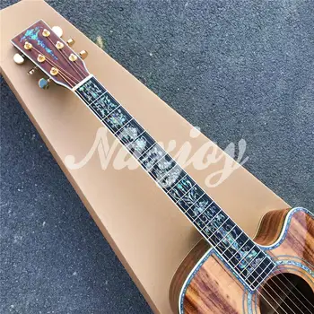 Complet de lemn de esență tare chitara acustica,41 inch D stil Secțiune solid koa Chitara,Abanos grif Real abalone insertii