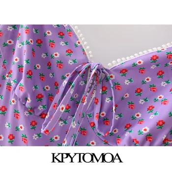 KPYTOMOA Femei 2020 Moda Chic Floral Print Patchwork Rochie Mini Vintage Legat V Gât Spate cu Fermoar Rochii de sex Feminin Vestidos Mujer