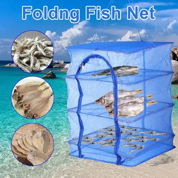 Pliabil 4 Straturi de Uscare Net de Pește Net uscător de haine Agățat de Legume Feluri de mâncare de Pește Uscător de Net de 40 x 40 x 65cm