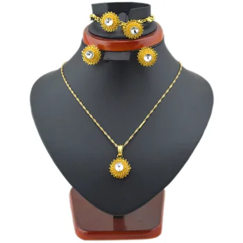Ethlyn dimensiuni mici femei Etiopian seturi de bijuterii de Aur de Culoare stras bratara/cercei/inel/pandantiv/lant bijuterii setsS24A