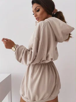 Hanorac de toamnă și de iarnă o-gât cu mâneci lungi pulover femei rochie 2020 nouă modă de culoare solidă vrac buzunar doamnelor rochie mini sexy