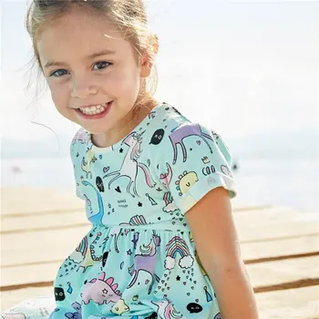 2-6 Ani Copil Fata de Bumbac Jersey Rochie de Imprimare Dinozaur și Calul Fata de copii pentru Copii Tinuta de Vara Sundress Haine de Vară