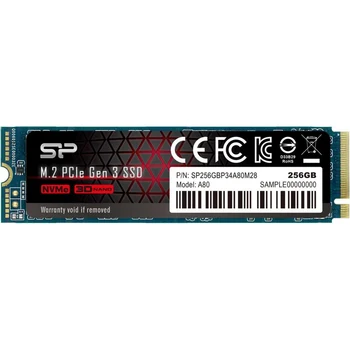 SSD Silicon Power A80 SP256GBP34A80M28 SSD M. 2, 256GB, PCI-Ex4, Citește: 3400 MB / s, Scriere: 3000 MB / s, TLC 3D NAND, NVMe, TRIM, NCQ, ECC