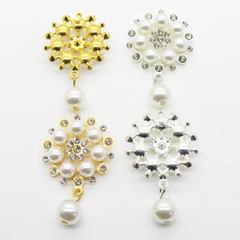 10buc/lot 46*30MM Spate Plat Flori de Metal Cristal Pearl Stras Butoane pentru Haine Aliaj Snap Butonul de Artizanat Decorative