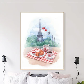 Culoare Paris Macaron Cafea, Croissant Vin Nordic, De Postere Și De Imprimare Arta De Perete Panza Pictura Pe Perete Poza Bucătărie Decor Acasă