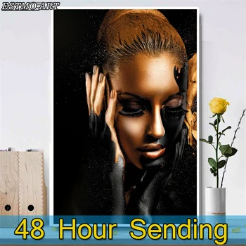 Picturi Decorative Postere de Perete Imagine Scandinave Artă Africană Negru și Aur Femeie Panza Pictura Imagine pentru Camera de zi