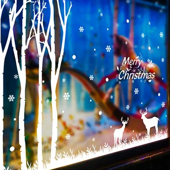 Crăciun fericit DIY decoratiuni vitrină de sticlă autocolant alb fulg de nea elan creativ perete autocolant autocolant fereastra