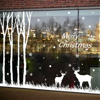 Crăciun fericit DIY decoratiuni vitrină de sticlă autocolant alb fulg de nea elan creativ perete autocolant autocolant fereastra
