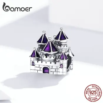 Bamoer Reale 925 Stelring Argint Violet Email Castel de Basm Farmecul Original se Potrivesc Bratara & Brățară Bijuterii Femei BSC122