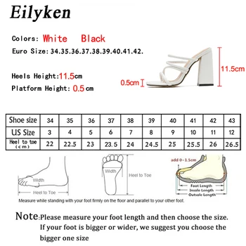 Eilyken Sexy Catâri pantofi femei cu toc Pătrat papuci Femei Vara tocuri inalte Square toe Slide-uri Doamnelor pantofi Alb Negru