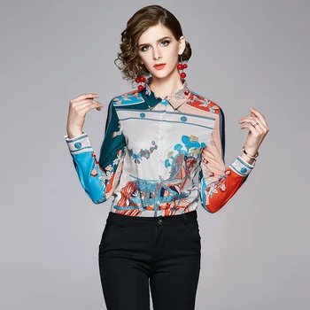 2019 Noi Topuri De Vară De Moda Retro Casual Camasa Maneca Lunga Print Vintage De Birou De Lucru Bluze Camasi Femei