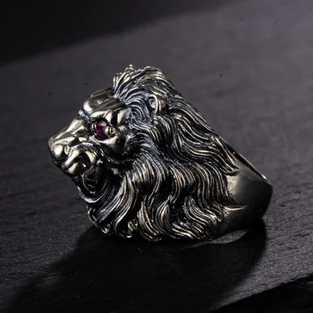 Veritabil 925 Sterling Silver Lion King Ring Pentru Bărbați, Cu Ochii Rosii Incrustate CZ Piatra Animal de sex Masculin Inel Bijuterii Fine
