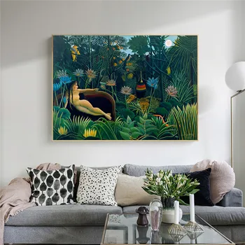 Art Vis de Artist Suprarealist Henri Rousseau Imprimare Panza de Pictura Femeie Goală Pădurile Tropicale Naturale de Animale Decor Acasă