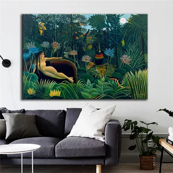 Art Vis de Artist Suprarealist Henri Rousseau Imprimare Panza de Pictura Femeie Goală Pădurile Tropicale Naturale de Animale Decor Acasă