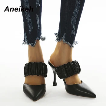 Aneikeh 2020 Vara NOI de Moda Elegant Casual Pantofi de Nunta PU Tocuri Subtiri Pompe Cutat Subliniat Toe Slip-On Pantofi Negru