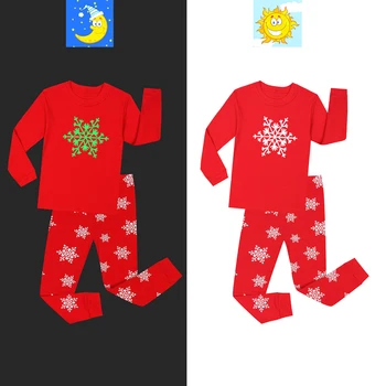 Craciun fericit Baieti Pijamale Fete din Bumbac Fulg de nea Crăciun Seturi de Pijamale Strălucire în Întuneric 2 bucata Copii Pijamas Haine pentru Copii Pijamale