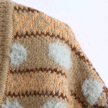 Femei De Moda Jacquard Cu Dungi Trunchiate Tricotate Pulover Vintage V-Neck Maneca Lunga Femei Pulovere De Iarna Toamna Țese Sus