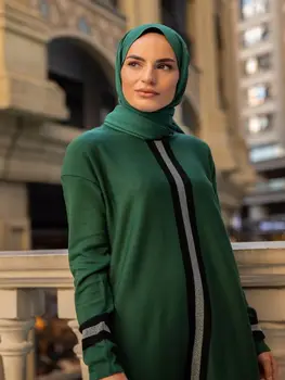 Refka Tricotaje Tunică Și Pantaloni Binar Costum Casual Trening Seturi De Tricotaje Rochii De 2 Piese Maneca Lunga Femei Musulmane Minim Modele