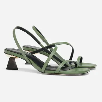 Același Conceput Sandale Pentru Femei Cruce Verde Legat de Vara Noi 2020 Med Toc Square Toe pantofi de damă