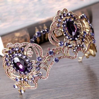 Floare violet cristal nunta tiara coroana de mireasă pentru nunta mireasa de culoare de aur stras coroana banda de bijuterii accesorii de par